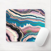 Tapis De Souris Géode d'Agate Turquoise Blanc Bleu Noir Rose (Avec souris)