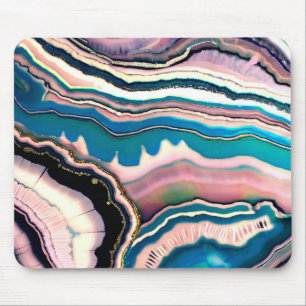 Tapis De Souris Géode d'Agate Turquoise Blanc Bleu Noir Rose