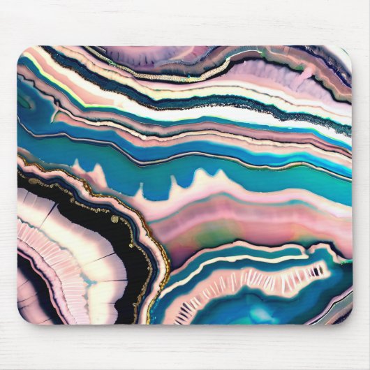 Tapis De Souris Géode d'Agate Turquoise Blanc Bleu Noir Rose (Devant)
