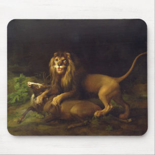 Tapis De Souris George Stubbs un lion attaquant un mâle, c.1765