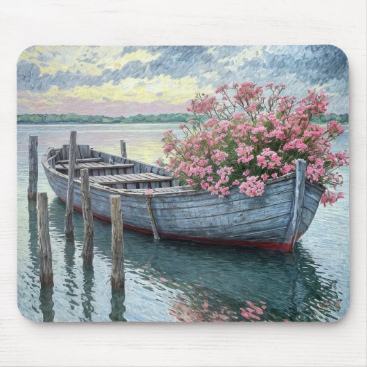 Tapis De Souris Geraniums roses dans un canot de ligne rustique (Devant)