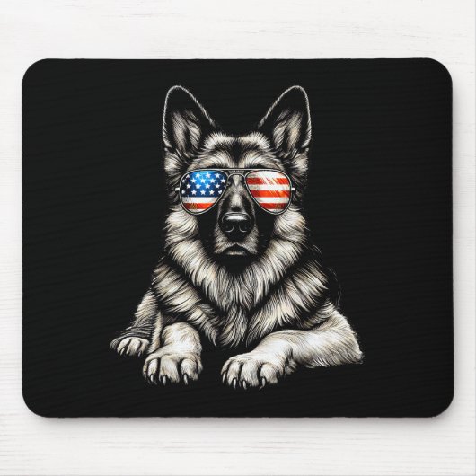 Tapis De Souris German Shepherd American Flag Sungles Patriotic (Devant)