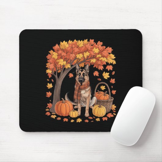Tapis De Souris German Shepherd Dog Fall Scarf Pumpkin Autumn Than (Avec souris)