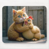 Tapis De Souris Ginger Kitten serrant un poulet (Devant)