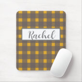 Tapis De Souris Gingham Gris Jaune Rustique  (Avec souris)