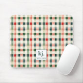 Tapis De Souris Gingham Monogramme Émeraude Douce (Avec souris)