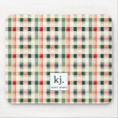 Tapis De Souris Gingham Monogramme Émeraude Douce (Devant)