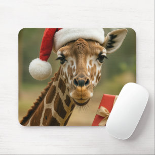 Tapis De Souris Girafe de Noël avec cadeau de fête