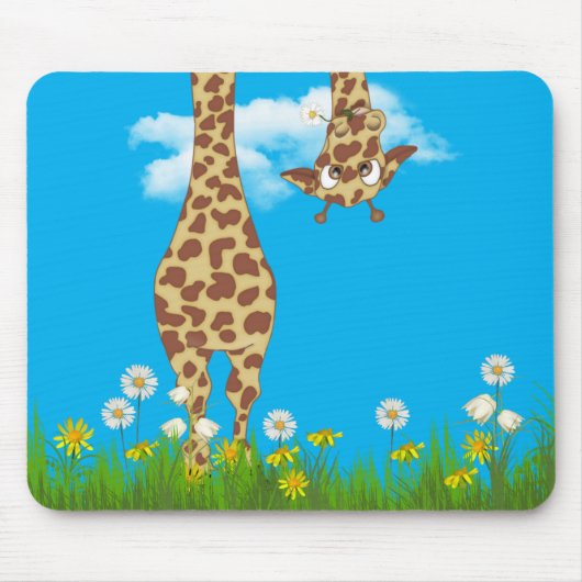 Tapis De Souris girafe mignonne dans l'herbe et les fleurs (Devant)