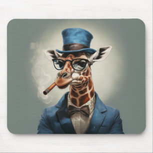 Tapis De Souris Girafe portant un chapeau haut de forme fumant un