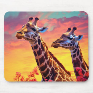 Tapis De Souris Giraffe Animal Faune Wilderness Colorful Imprimer