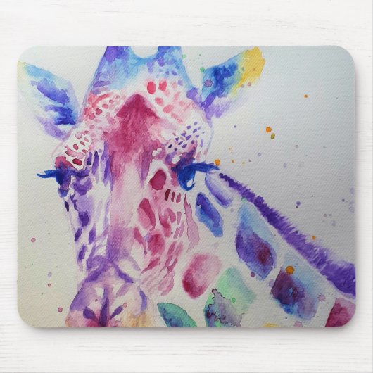 Tapis De Souris Giraffe colorée Animal Aquarelle Art Design (Devant)