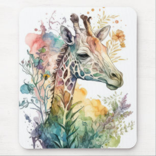 Tapis De Souris Giraffe Portrait Animal Peinture Faune En Plein Ai