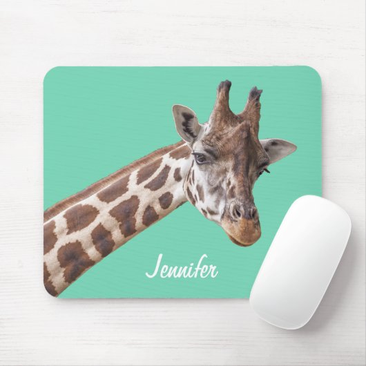 Tapis De Souris Giraffe sur Turquoise vert Nom personnalisé (Avec souris)