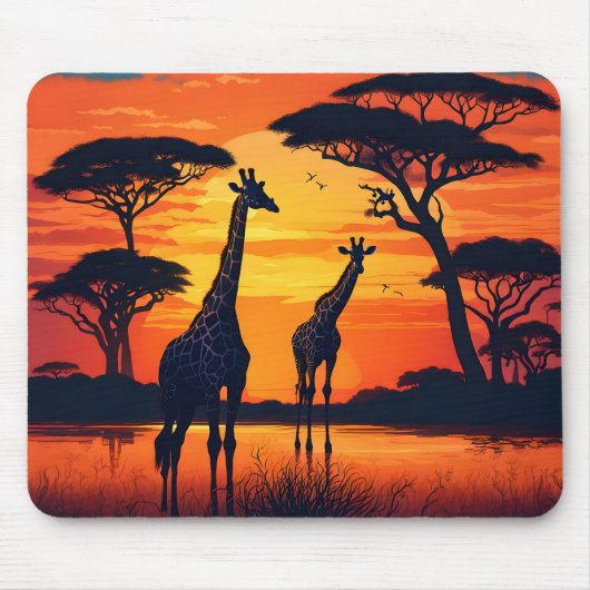 Tapis De Souris Giraffes at the Watering Hole at Sunset (Devant)