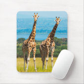 Tapis De Souris Giraffes sur la Savanna, Ouganda (Avec souris)