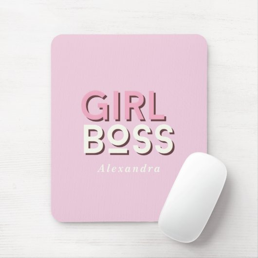 Tapis De Souris Girl Boss Retro Minimal Pink  (Avec souris)