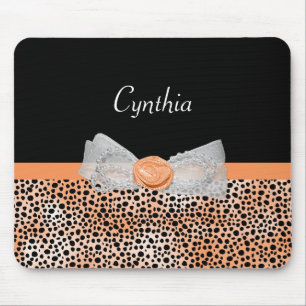 Tapis De Souris Girl Orange Cheetah Imprimer Rose mignon Bow et no