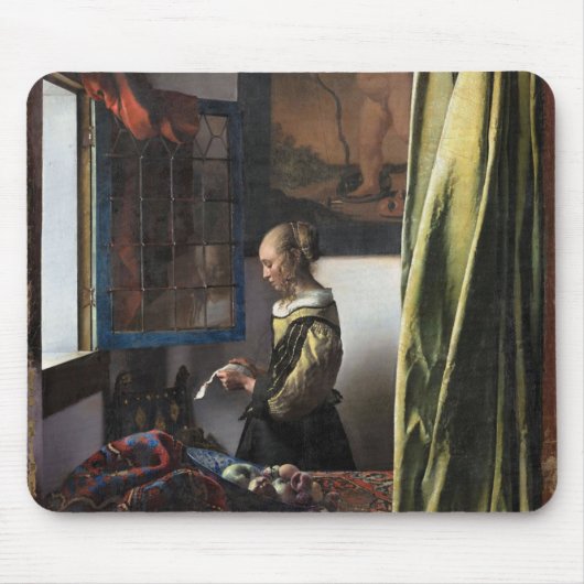 Tapis De Souris Girl Reading a Letter à Open Window, Vermeer (Devant)