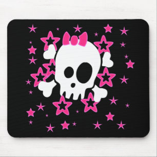 Tapis De Souris Girlie White Skull Cartoon Black Mousepad