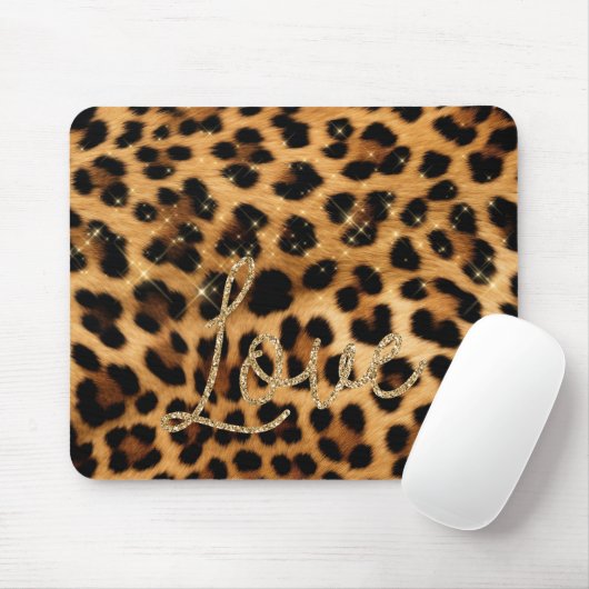 Tapis De Souris Girly Chic Leopard Gold Parties scintillant Love (Avec souris)