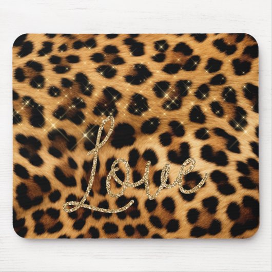Tapis De Souris Girly Chic Leopard Gold Parties scintillant Love (Devant)