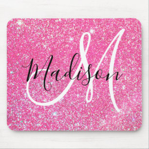 Tapis De Souris Girly Glam Hot Pink Glitter Sparkles Monogram Name