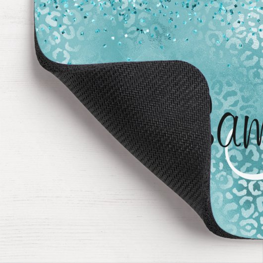 Tapis De Souris Girly Glitz Aqua Empreinte de léopard Parties scin (Coin)