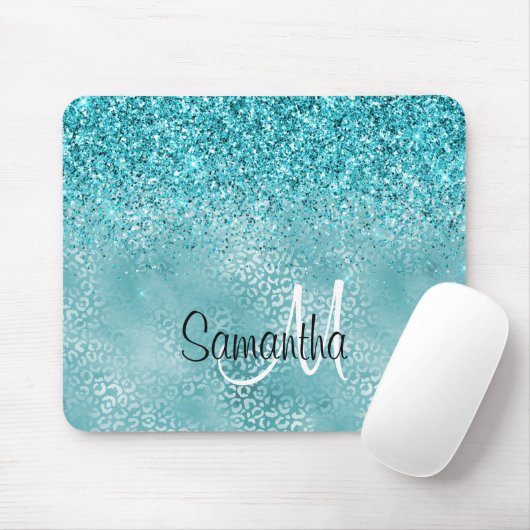 Tapis De Souris Girly Glitz Aqua Empreinte de léopard Parties scin (Avec souris)