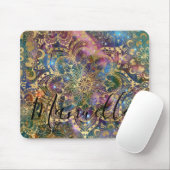 Tapis De Souris Girly Gold Mandala Galaxy Nom personnalisé Monogra (Avec souris)