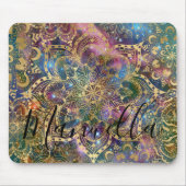 Tapis De Souris Girly Gold Mandala Galaxy Nom personnalisé Monogra (Devant)