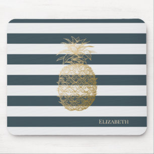 Tapis De Souris Girly Moderne Chic Rayures De Ananas En Or