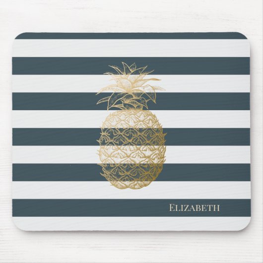 Tapis De Souris Girly Moderne Chic Rayures De Ananas En Or (Devant)