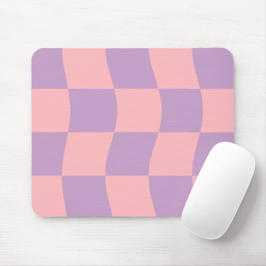 Tapis De Souris Girly Pastel rose violet À damiers vague (Avec souris)