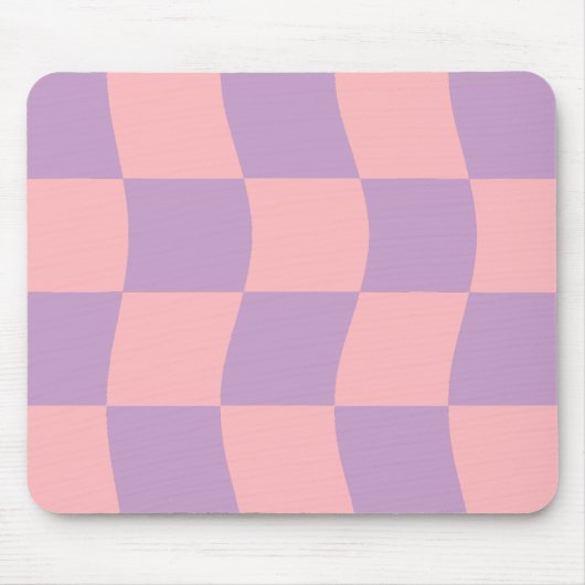 Tapis De Souris Girly Pastel rose violet À damiers vague (Devant)