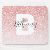 Tapis De Souris Girly Pink Glitter Sparkles Monogram Script Name (Devant)