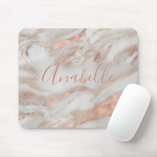 Tapis De Souris Girly rose gold glitter marble elegant name script (Avec souris)