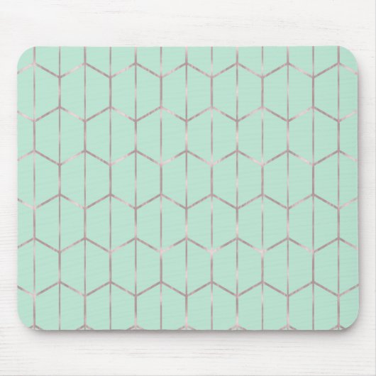 Tapis De Souris Glam géométrique Hexagon rose Gold & Mint Chic (Devant)