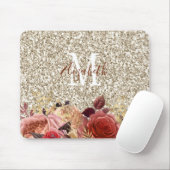 Tapis De Souris Glam Rose Gold Floral Monogram Glitter (Avec souris)