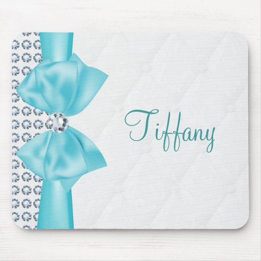 Tapis De Souris Glam Turquoise Turquoise Bow & Diamonds (Devant)