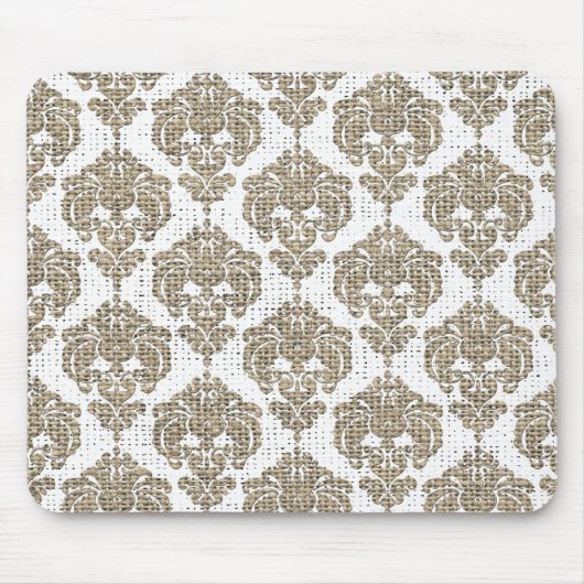 Tapis De Souris Glamor Rustique Burlap Royal Damask Chic Moderne (Devant)