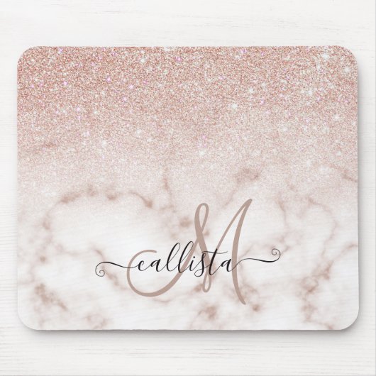 Tapis De Souris Glamorous Rose Gold White Glitter Marble Gradient (Devant)