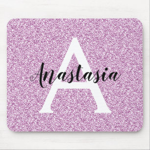 Tapis De Souris Glamour Féminin Violet Paillettes Monogramme Nom