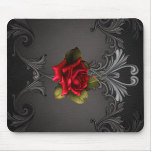 Tapis De Souris Glamour gothique Rose rouge Noir Ornemental Glam
