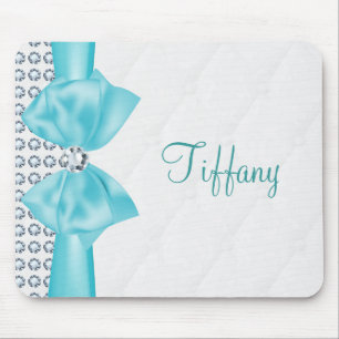 Tapis De Souris Glamour Moderne Turquoise et Nœud & Diamants