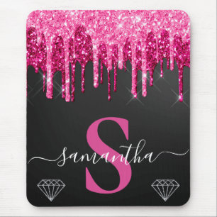 Tapis De Souris Glitter rose dégoulinant sur monogramme noir