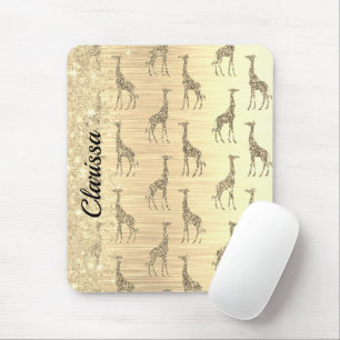 Tapis De Souris Glitterie GIraffe sur l'or métallique