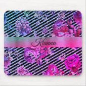 Tapis De Souris Glitterie rose chaud et Turquoise Floral (Devant)