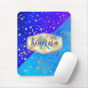 Tapis De Souris Glittery Dreamy Blue Monogramme Personnalisé