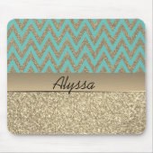 Tapis De Souris Glittery Gold et Blue Chevron (Devant)